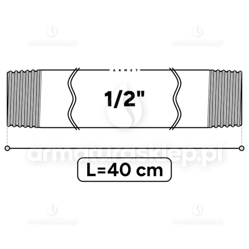 KRÓCIEC stalowy, ocynkowany, gwint dwustronny 1/2" 40 cm sztucer