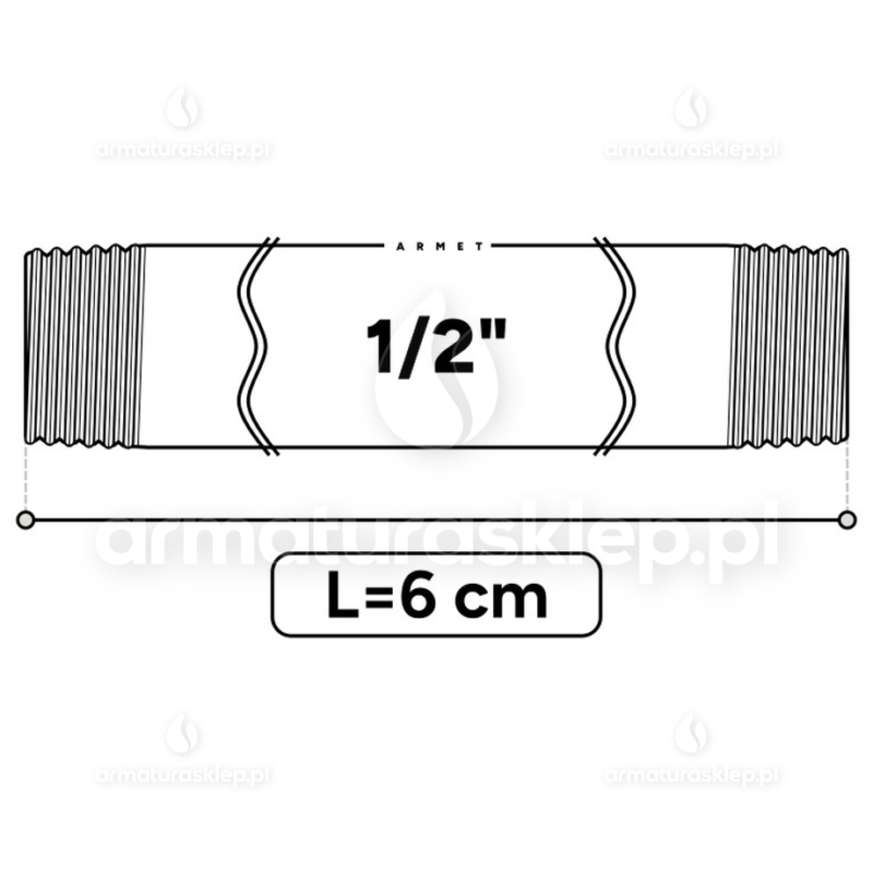 KRÓCIEC stalowy, ocynkowany, gwint dwustronny 1/2" 6 cm sztucer