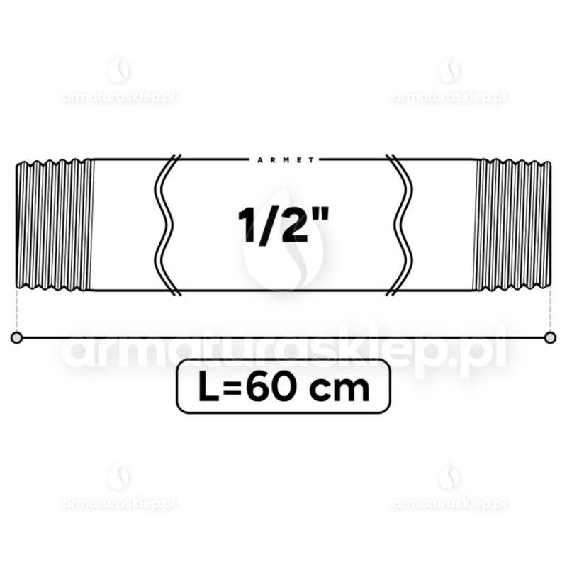 KRÓCIEC stalowy, ocynkowany, gwint dwustronny 1/2" 60 cm sztucer