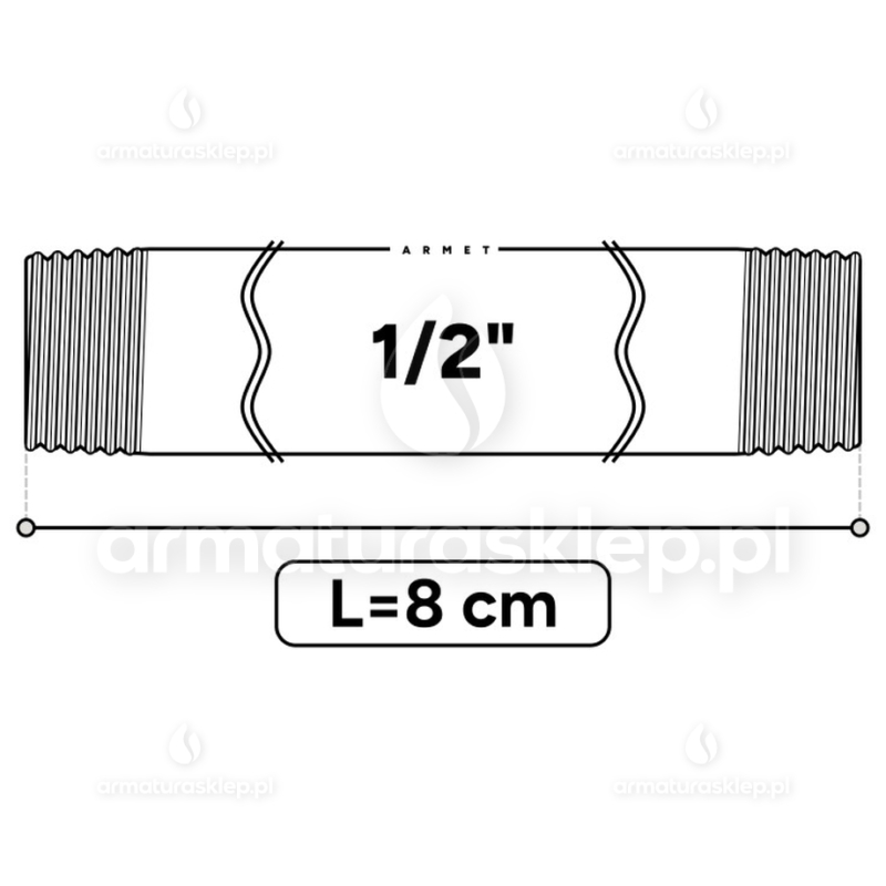 KRÓCIEC stalowy, ocynkowany, gwint dwustronny 1/2" 8 cm sztucer