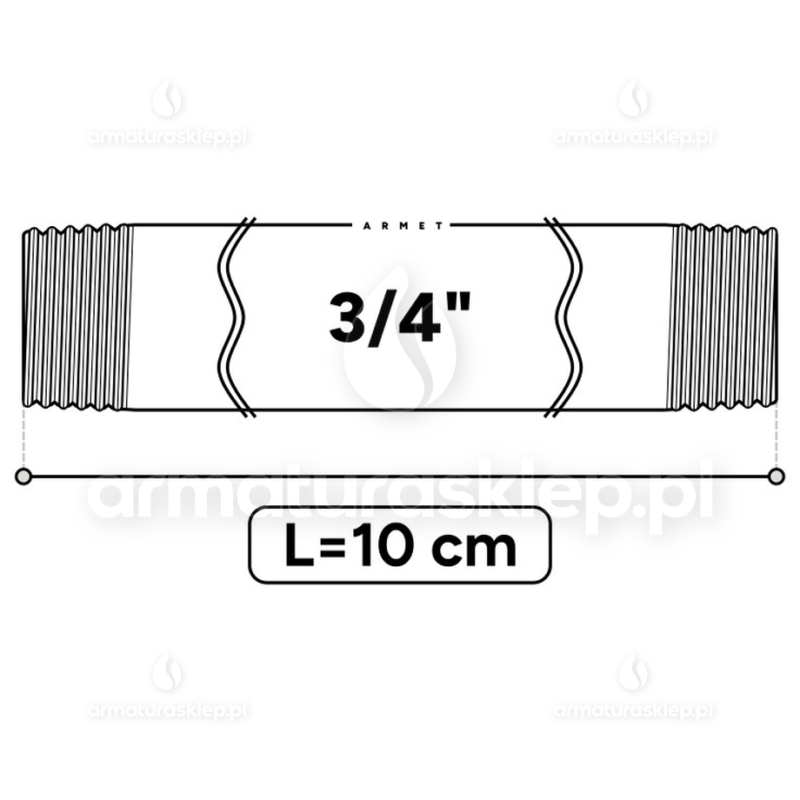 KRÓCIEC stalowy, ocynkowany, gwint dwustronny 3/4" 10 cm sztucer