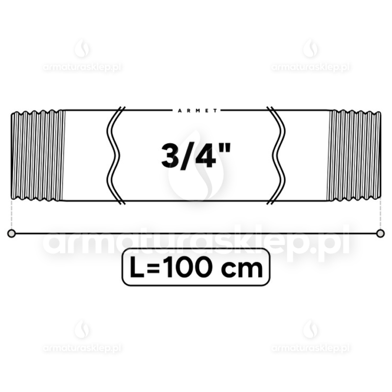 KRÓCIEC stalowy, ocynkowany, gwint dwustronny 3/4" 100 cm sztucer