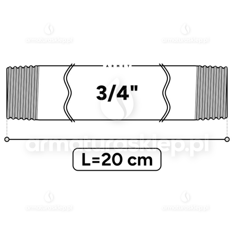 KRÓCIEC stalowy, ocynkowany, gwint dwustronny 3/4" 20 cm sztucer
