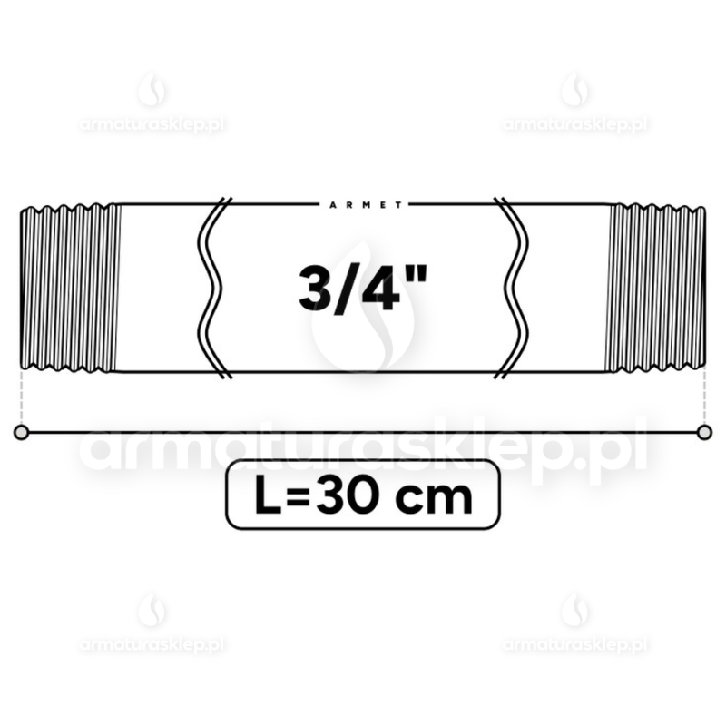 KRÓCIEC stalowy, ocynkowany, gwint dwustronny 3/4" 30 cm sztucer