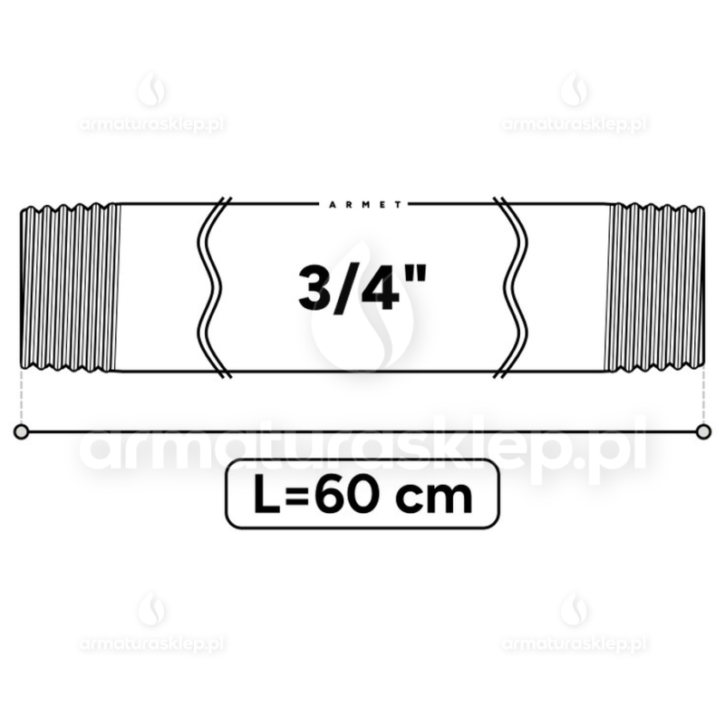 KRÓCIEC stalowy, ocynkowany, gwint dwustronny 3/4" 60 cm sztucer