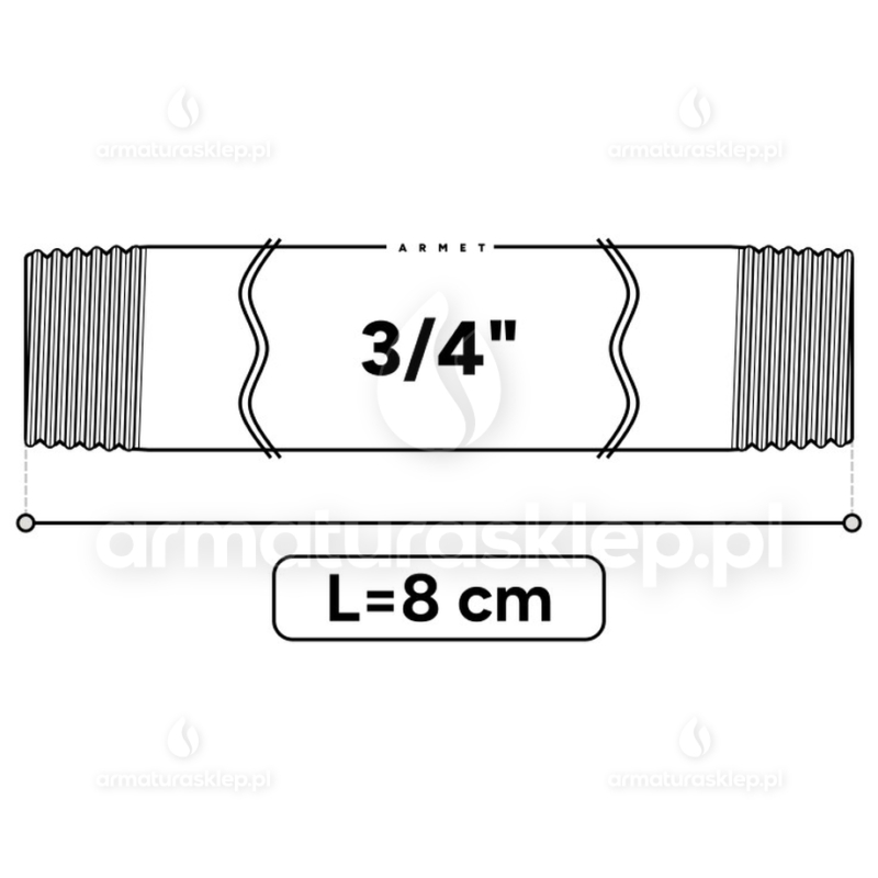 KRÓCIEC stalowy, ocynkowany, gwint dwustronny 3/4" 8 cm sztucer