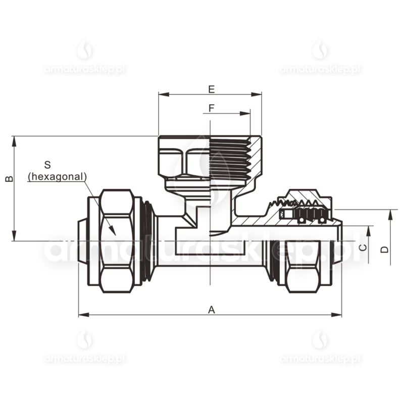 TRÓJNIK PEX skręcany 16x1/2" GW TROJAK ŁĄCZNIK