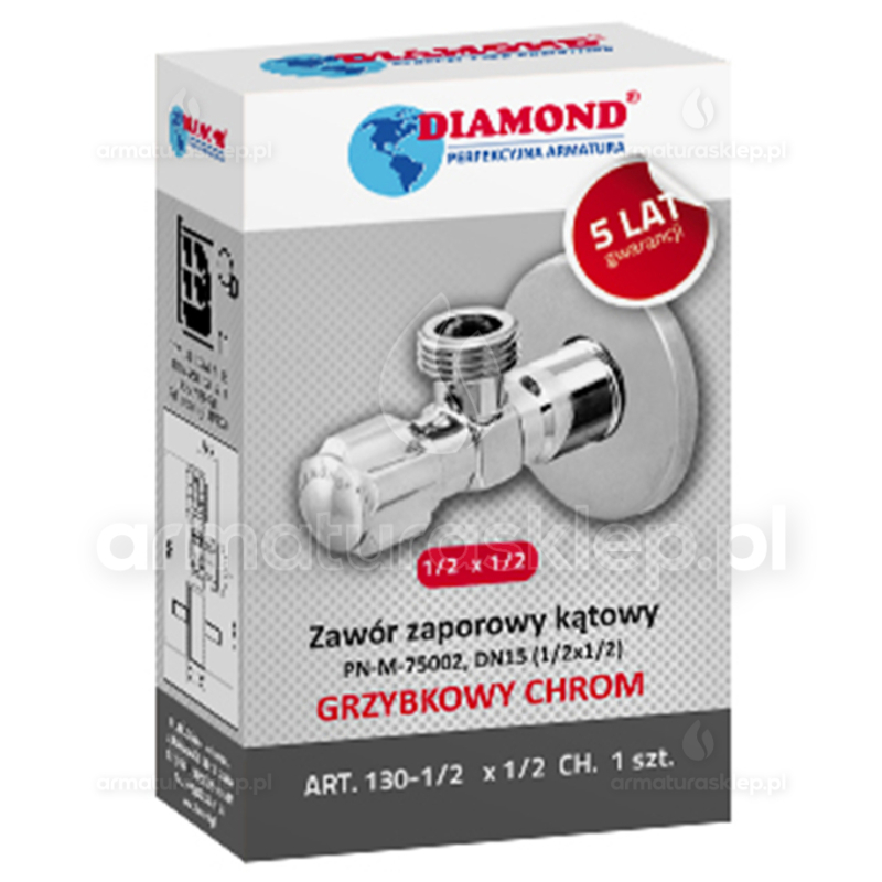 Zawór kątowy grzybkowy DIAMOND 1/2 x 1/2 CHROM