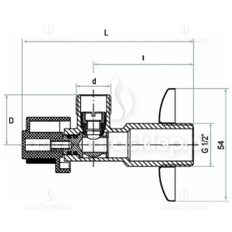 Zawór kątowy kulowy PREMIUM 1/2 x 3/4