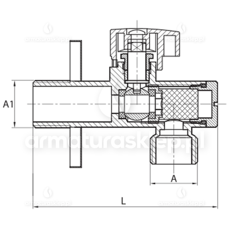 Zawór kątowy kulowy z FILTREM typ CIĘŻKI 1/2 x 3/4