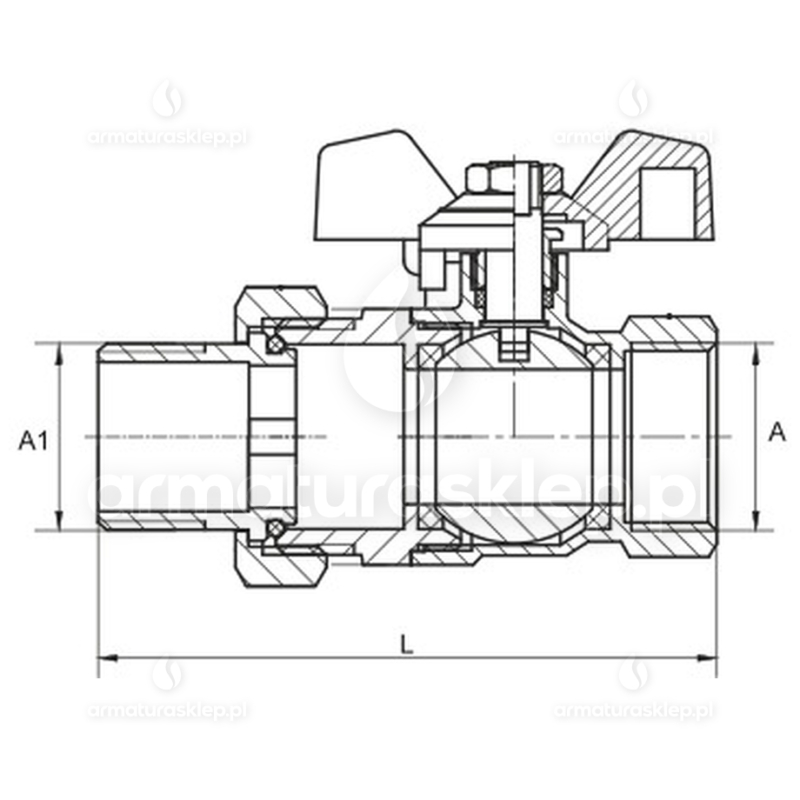 Zawór kulowy z śrubunkiem MOTYLEK 1/2 DN15 HISZPAN