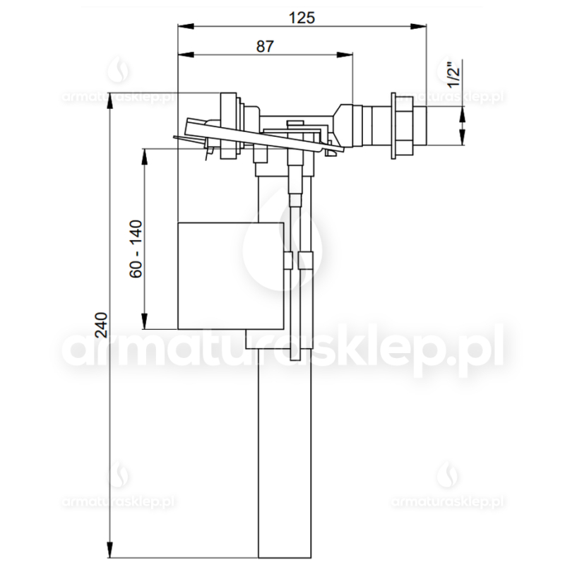 ZAWÓR napełniający do spłuczki boczny 1/2"