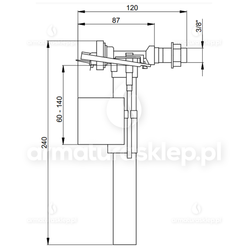 ZAWÓR napełniający do spłuczki boczny 3/8"