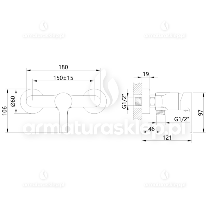 BATERIA BRALOS Invena natryskowa, prysznicowa czarna BN-07-004-A