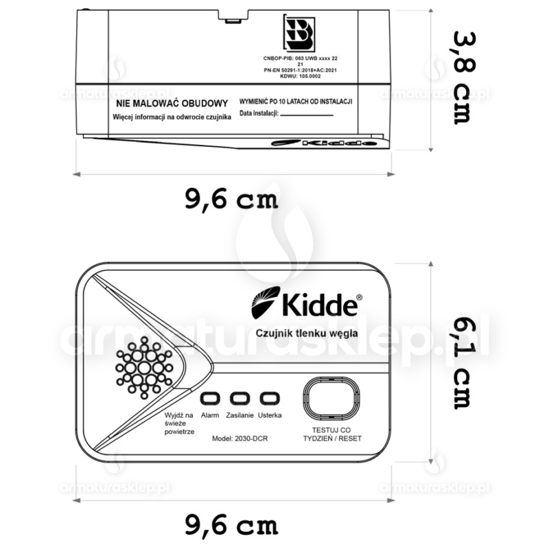 Czujnik czadu (tlenku węgla) KIDDE 2030-DCR elektrochemiczny