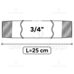 KRÓCIEC stalowy, ocynkowany, gwint dwustronny 3/4" 25 cm sztucer