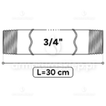 KRÓCIEC stalowy, ocynkowany, gwint dwustronny 3/4" 30 cm sztucer