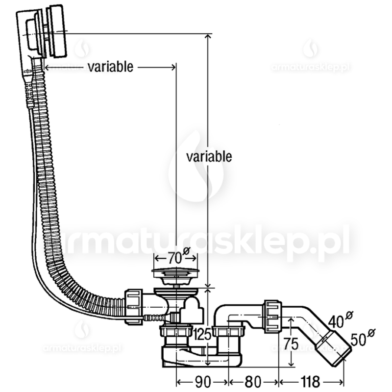 SYFON Wannowy automatyczny VIEGA 6168.4PL SIMPLEX
