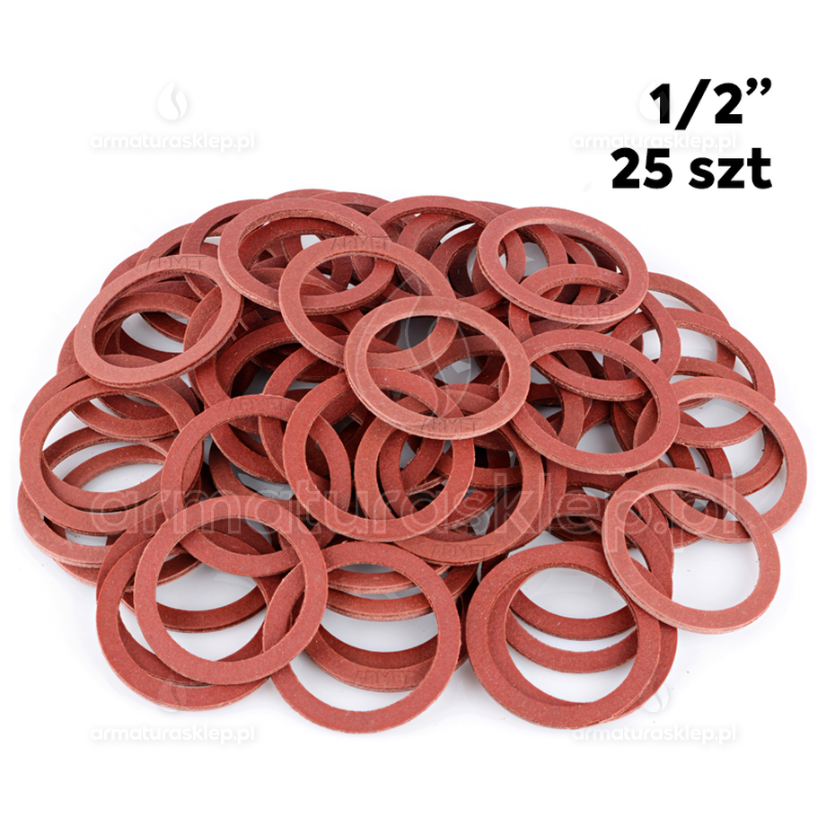 25x USZCZELKA wodomierza fibrowa 1/2" płaska czerwona fibra