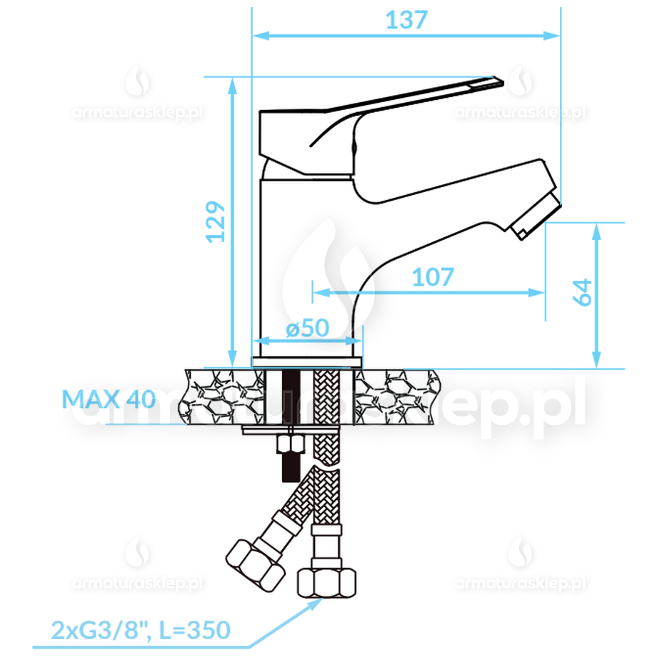 BATERIA umywalkowa stojąca ATEZ z korkiem BTK_022D