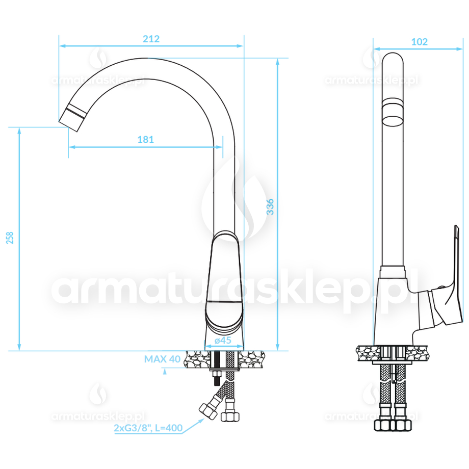 BATERIA zlewozmywakowa stojąca ATEZ z wylewką U BTK_068D