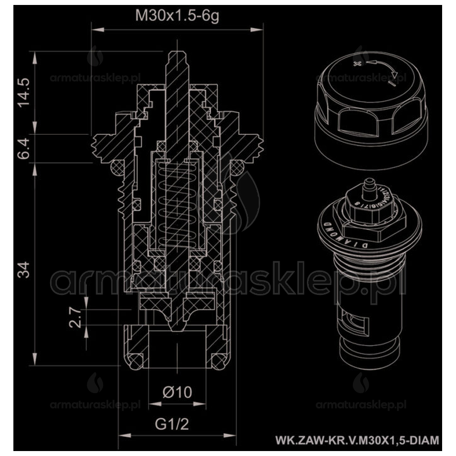 WKŁADKA termostatyczna do grzejnika V, CV ZAWÓR DIAMOND