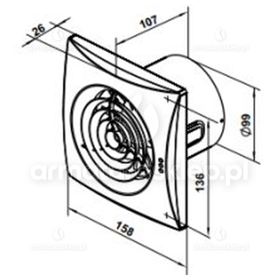 Vents ECHO wentylator osiowy fi 100mm CICHY Z TIMEREM I HIGROSTATEM biały D100QH