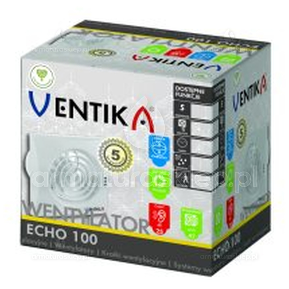 Vents ECHO wentylator osiowy fi 100mm CICHY Z TIMEREM I HIGROSTATEM biały D100QH