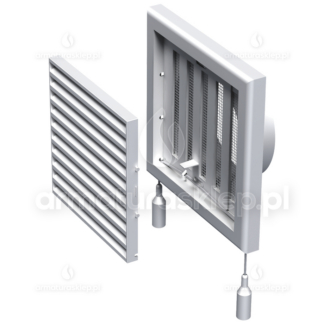 Vents kratka wentylacyjna regulowana 154x154mm z siatką i kołnierzem okrągłym fi 100mm biała MW100ARK